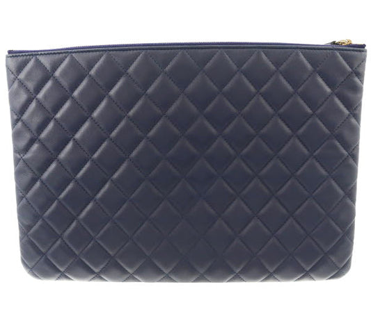 Chanel Matelasse Clutch Bag Lambskin Navy Gold Hardware