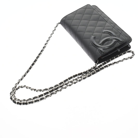 Chanel Line Black/Silver hardware Calfskin Women's Chain Wallet