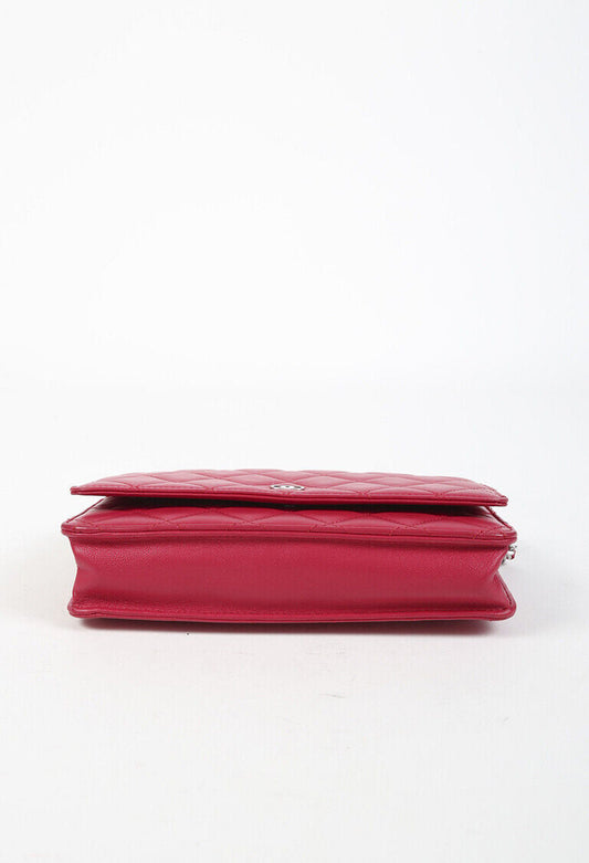 Chanel Wallet on Chain Red Quilted Lambskin Leather CC Crossbody Bag