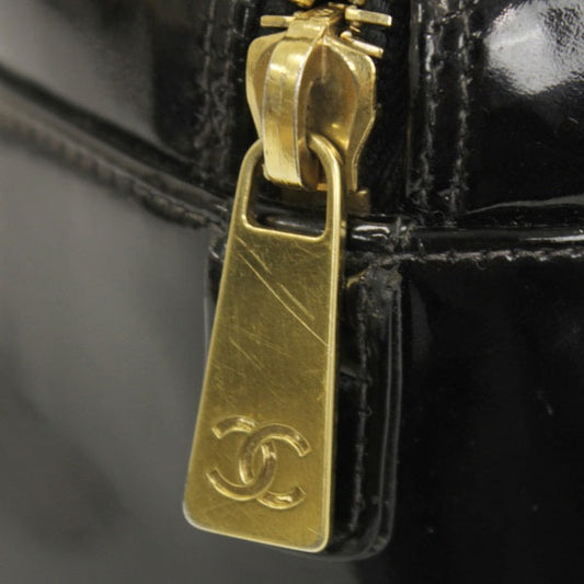 Chanel Chain Tote Bag Enamel Black Matelasse Shoulder Bag