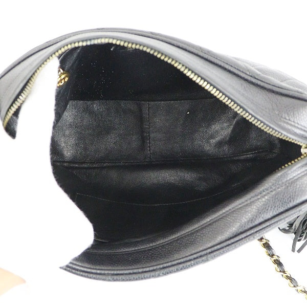 Chanel Chain Shoulder Bag Fringe Matelasse Caviar Skin Black
