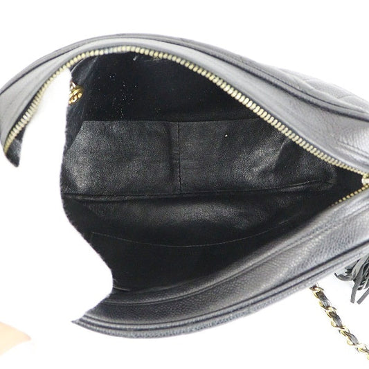 Chanel Chain Shoulder Bag Fringe Matelasse Caviar Skin Black