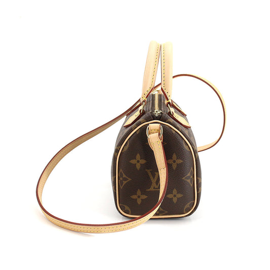 Louis Vuitton Monogram Nano Speedy 2 Way Hand Shoulder Bag Brown