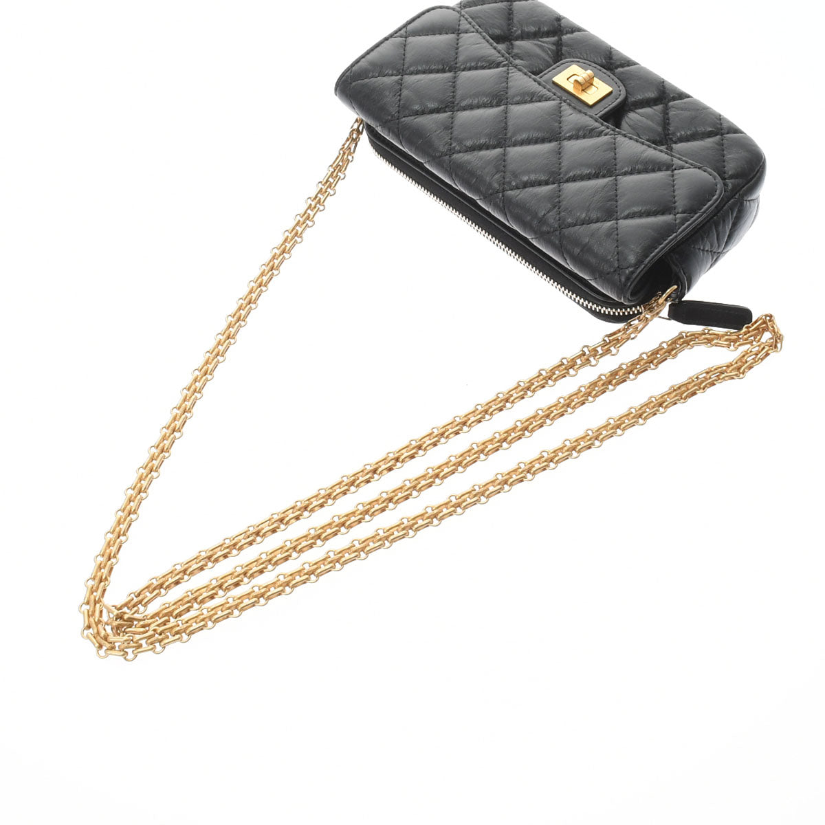 Chanel Chain Black/Matte Gold Hardware Aged Calfskin Shoulder Bag