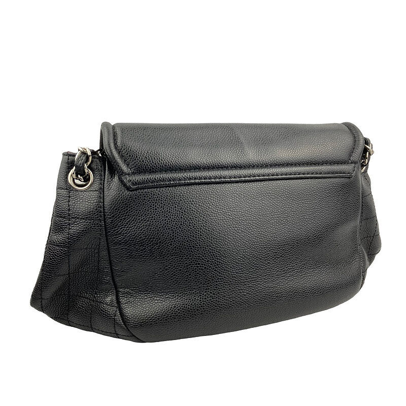 Chanel Half Moon Chain Shoulder Bag Black Silver Hardware Caviar Skin