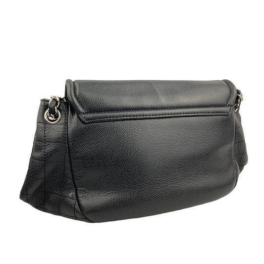 Chanel Half Moon Chain Shoulder Bag Black Silver Hardware Caviar Skin