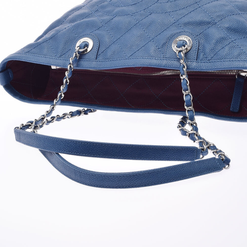 Chanel Matelasse Chain Tote Blue Silver Hardware Caviar Skin Bag