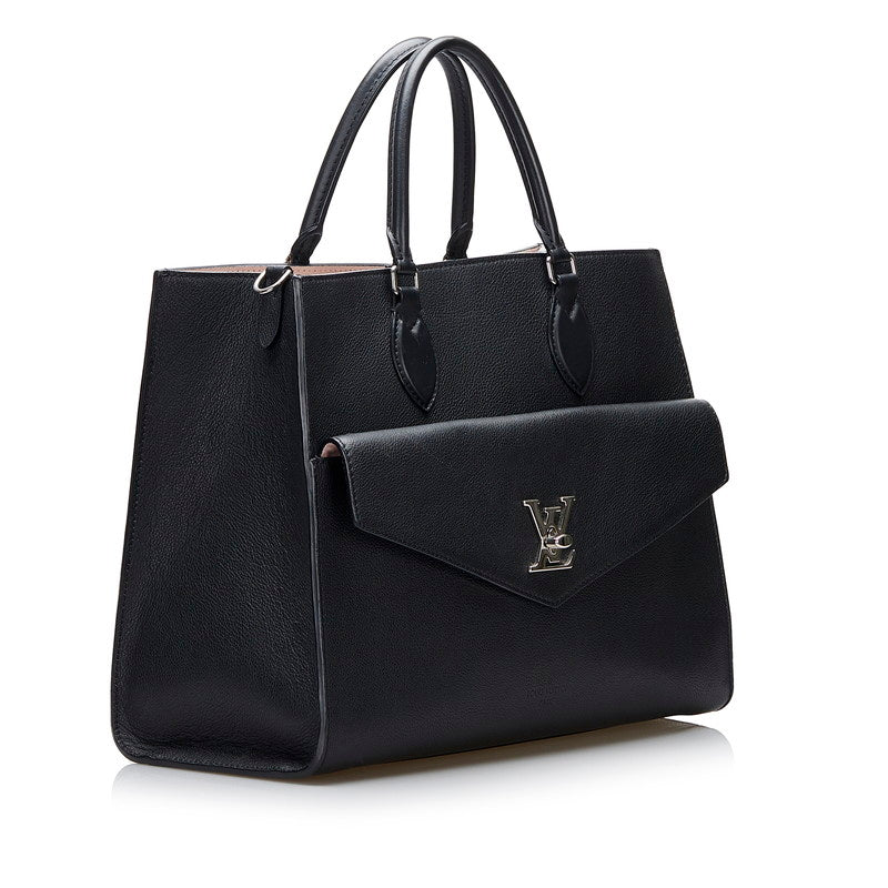 Louis Vuitton Lock Me Tote MM Handbag Shoulder Bag 2WAY Noir Black Leather
