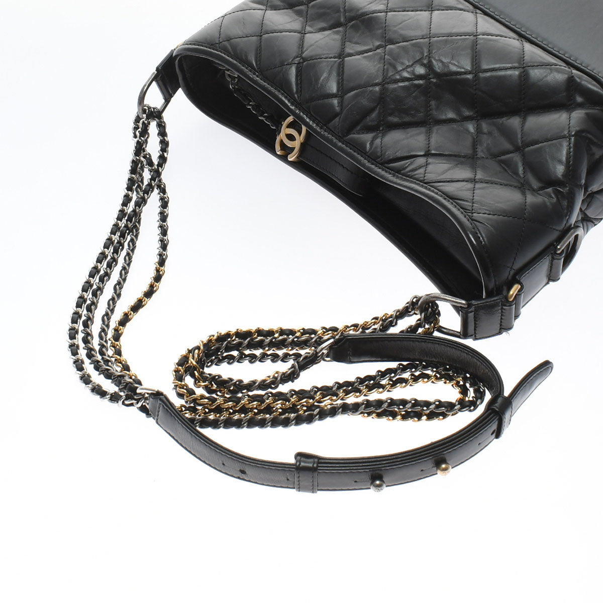 Chanel Black Gold Silver Hardware   Calfskin Shoulder Bag