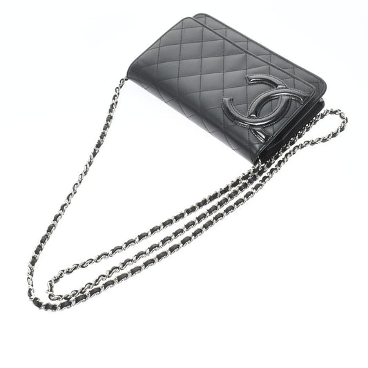 Chanel Cambon Line Black Silver Hardware Calfskin Chain Wallet