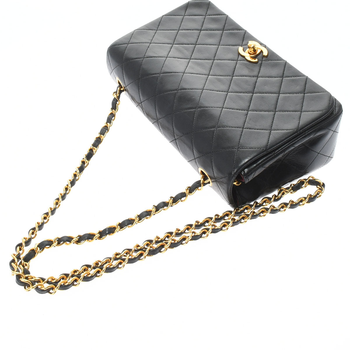 Chanel Matelasse Full Flap Push Lock Chain Shoulder Black Gold Hardware Lambskin Shoulder Bag