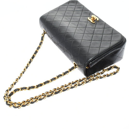 Chanel Matelasse Full Flap Push Lock Chain Shoulder Black Gold Hardware Lambskin Shoulder Bag