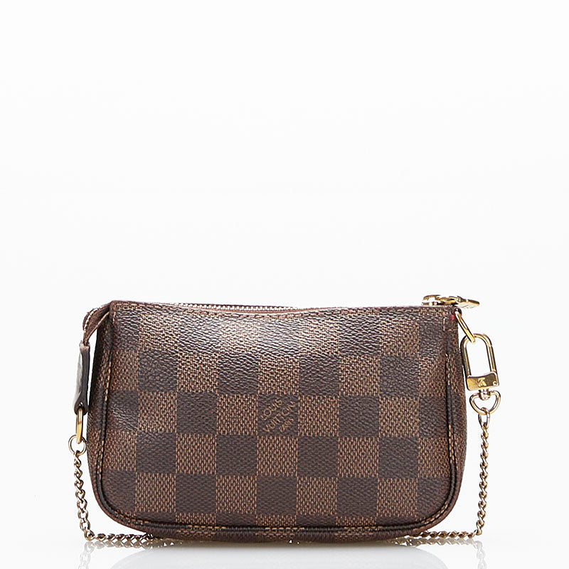 Louis Vuitton Damier Mini Pochette Accessoire Pouch Handbag Ebene Brown PVC Leather