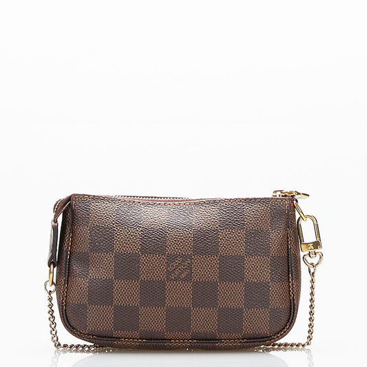 Louis Vuitton Damier Mini Pochette Accessoire Pouch Handbag Ebene Brown PVC Leather