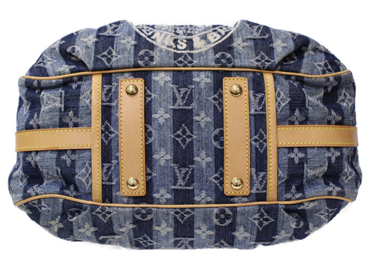 Louis Vuitton Porte Epaule Raye MM Striped Monogram Denim Blue Shoulder Bag
