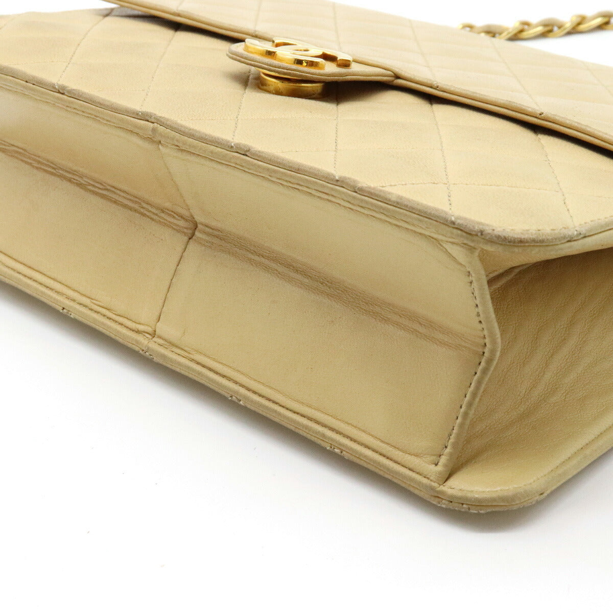Chanel Matelasse Coco Mark Chain Semi-Shoulder Lambskin Beige Gold