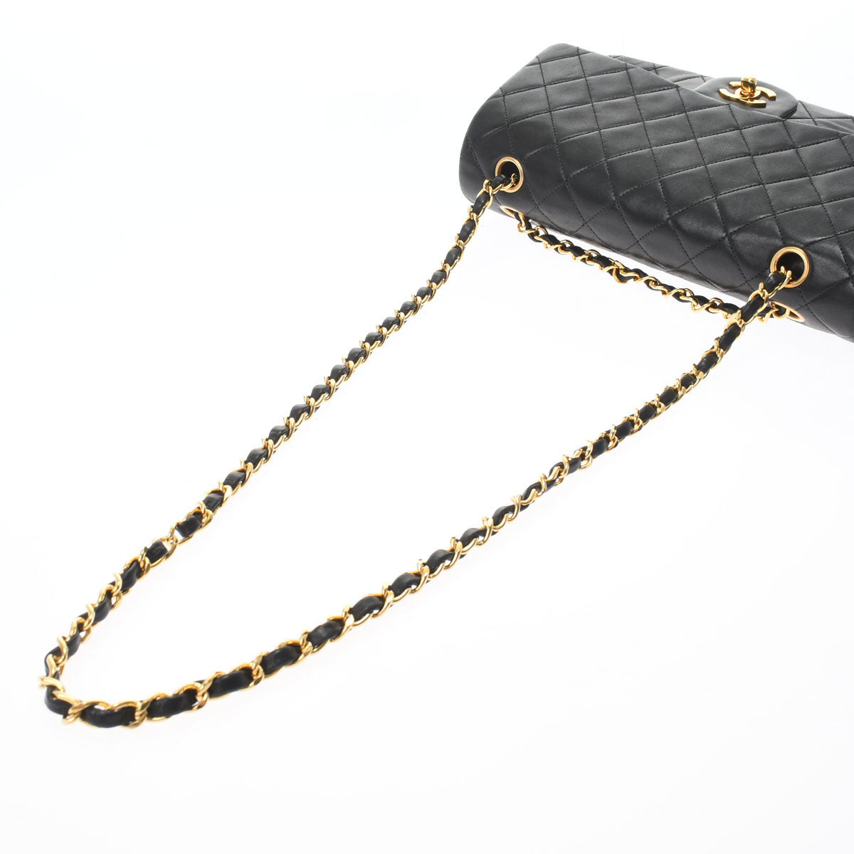 Chanel Matelasse W Flap W Chain Shoulder 25 Black Gold Hardware Lambskin Shoulder Bag