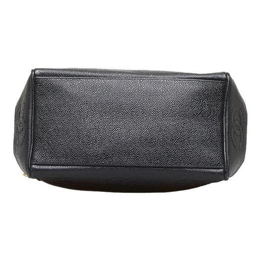 Chanel Coco Mark Handbag Tote Bag Black Gold