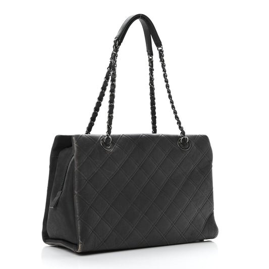 Chanel Calfskin Diamond Embossed Large CC Zip Shopping Tote Grey