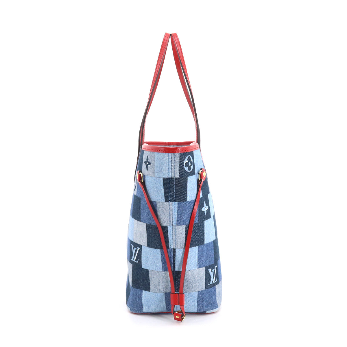 Louis Vuitton Denim Monogram Neverfull MM Tote Bag Blue Red