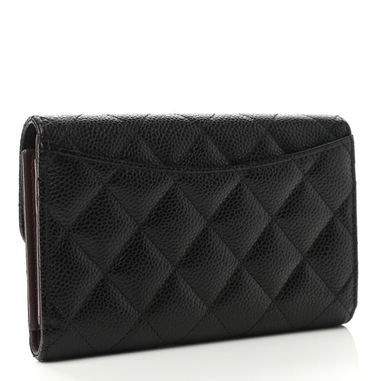 Caviar Quilted Medium Flap Wallet Black