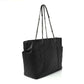 Lambskin Stitched Shopping Tote Black