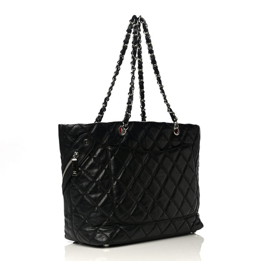 Chanel Aged Calfskin Quilted Large Cotton Club Tote Black