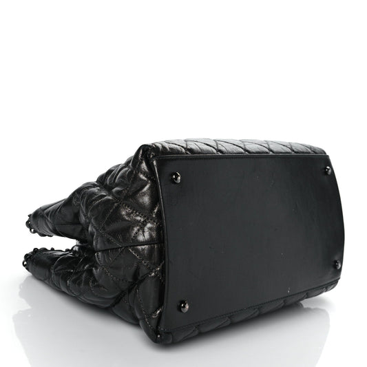 Metallic Aged Calfskin Quilted Small Chain Me Tote Black