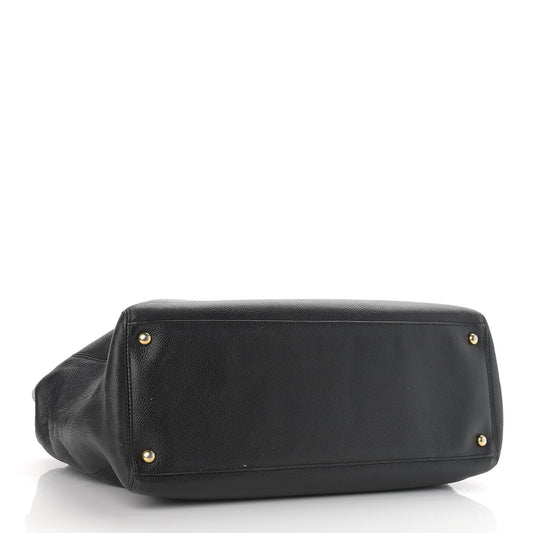 Calfskin Cerf Executive Shopper Tote Black