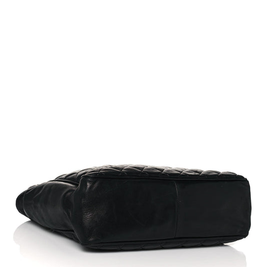 Lambskin Quilted Shopping Tote Black
