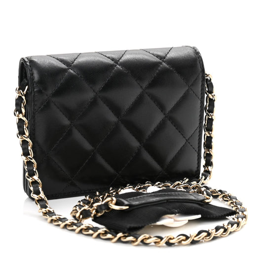 Chanel Lambskin Quilted My Chanel Lady Card Holder On Chain Black