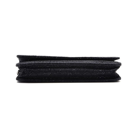 Chanel Floral Pattern Chain Wallet Leather Black