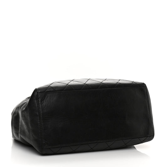 Lambskin Quilted Shopping Tote Black