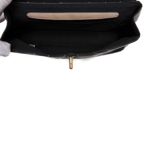 Chanel V Stitch Turn Single Flap Chain Lambskin Navy Ivory