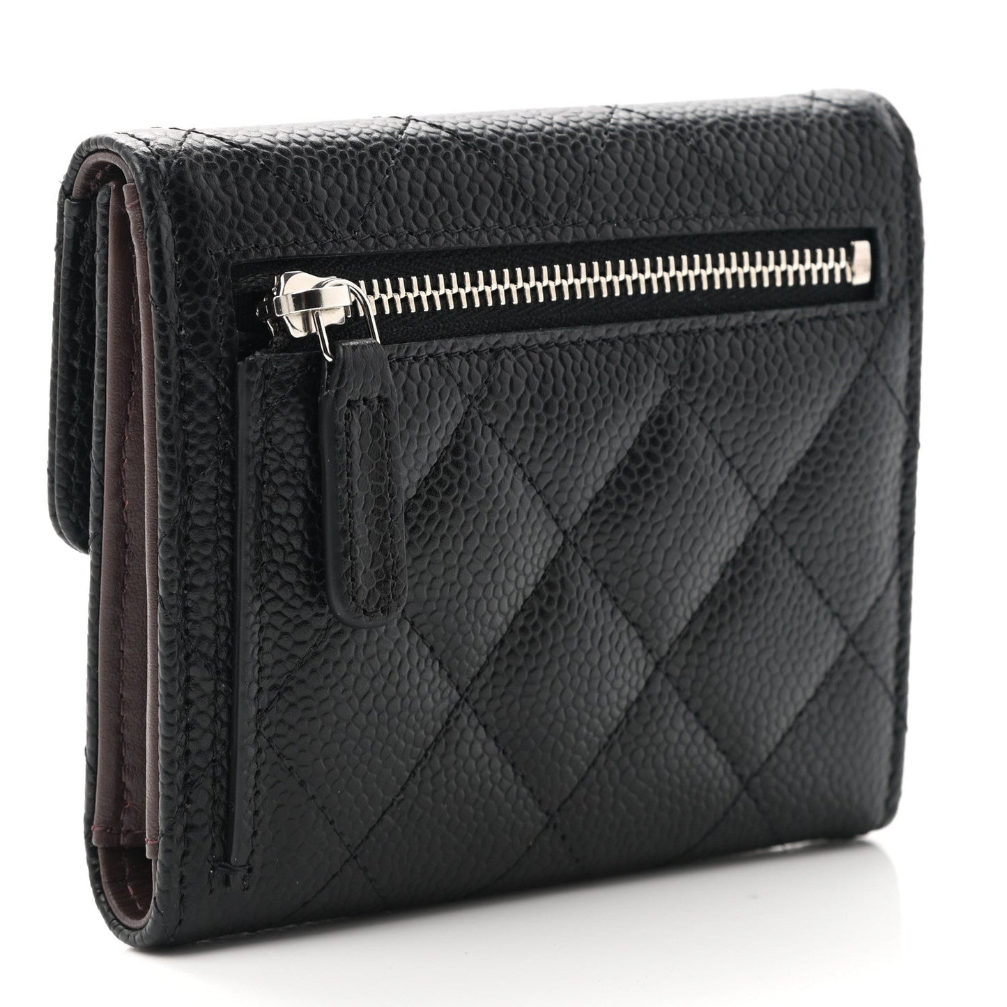 Caviar Quilted Compact Flap Wallet Black