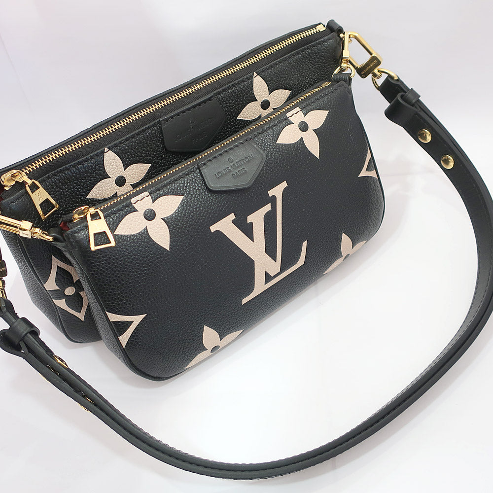 Louis Vuitton Multi Pochette Accessoires Bag Monogram Implant Leather Black Creme