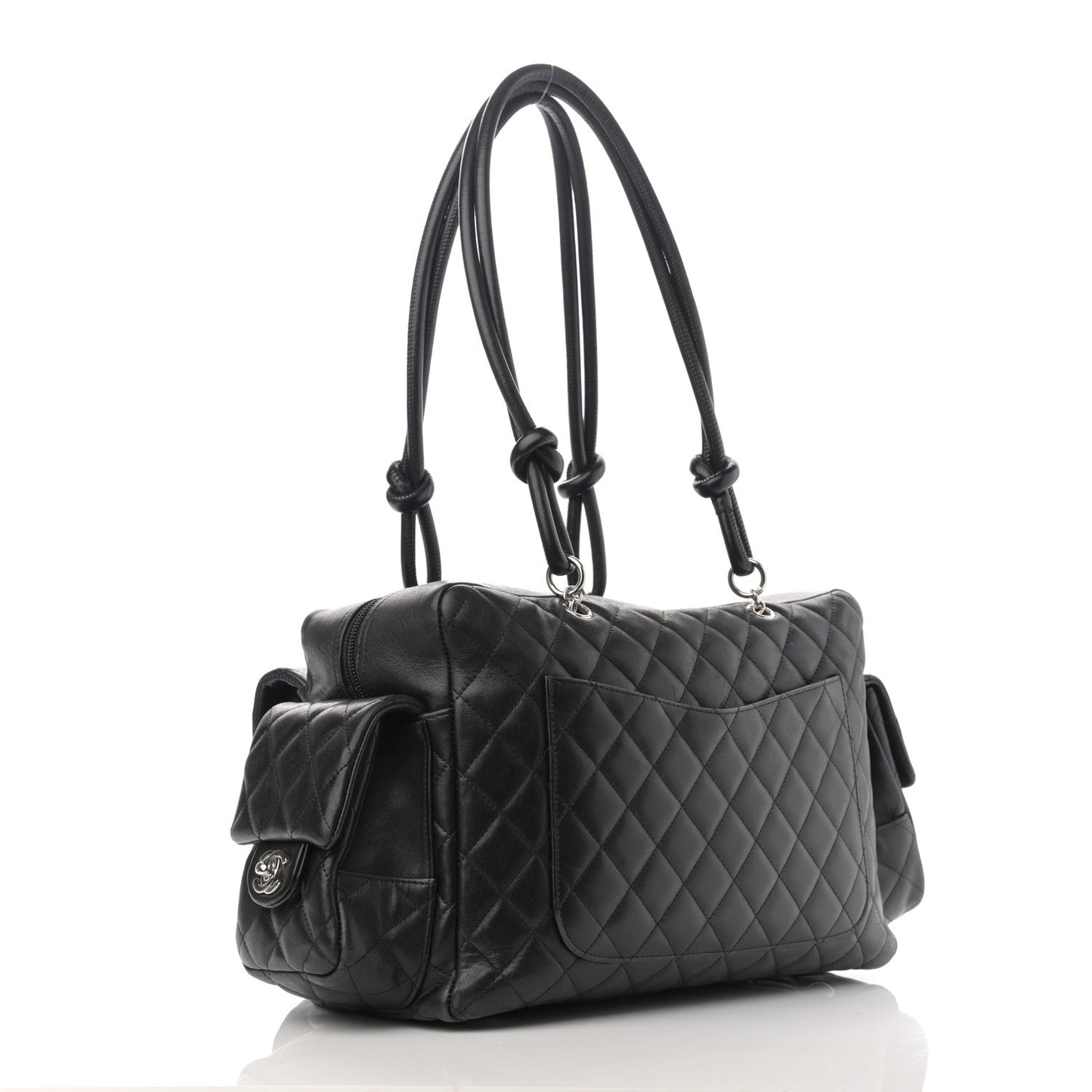 Calfskin Quilted Large Cambon Multipocket Reporter Black