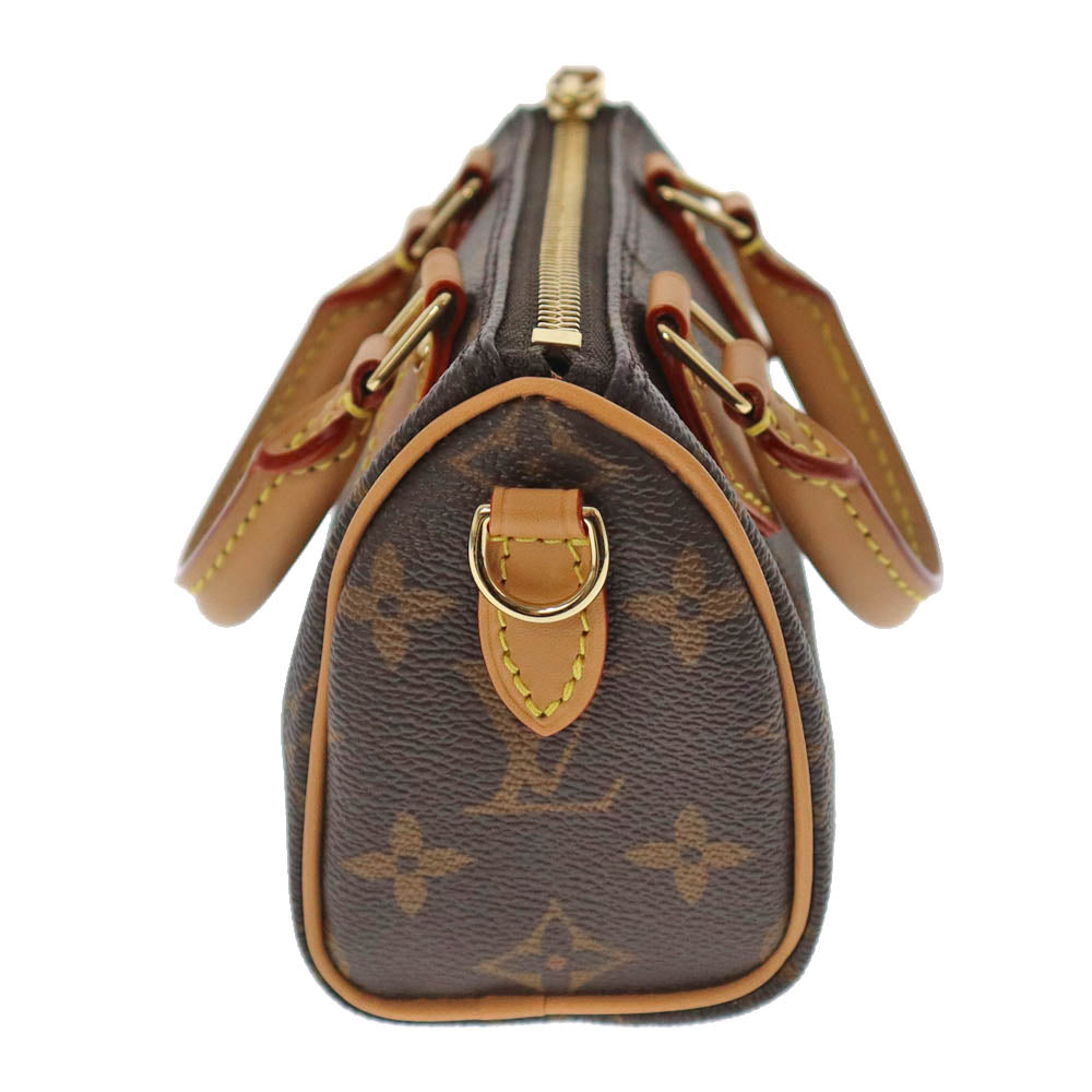 Louis Vuitton Nano Speedy Monogram Canvas Brown Leather Black