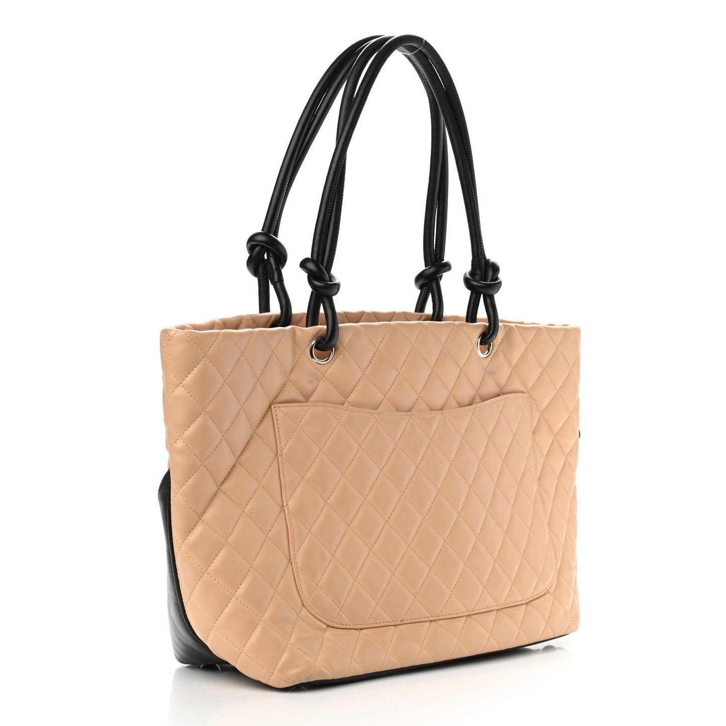 Calfskin Quilted Large Cambon Tote Beige Black