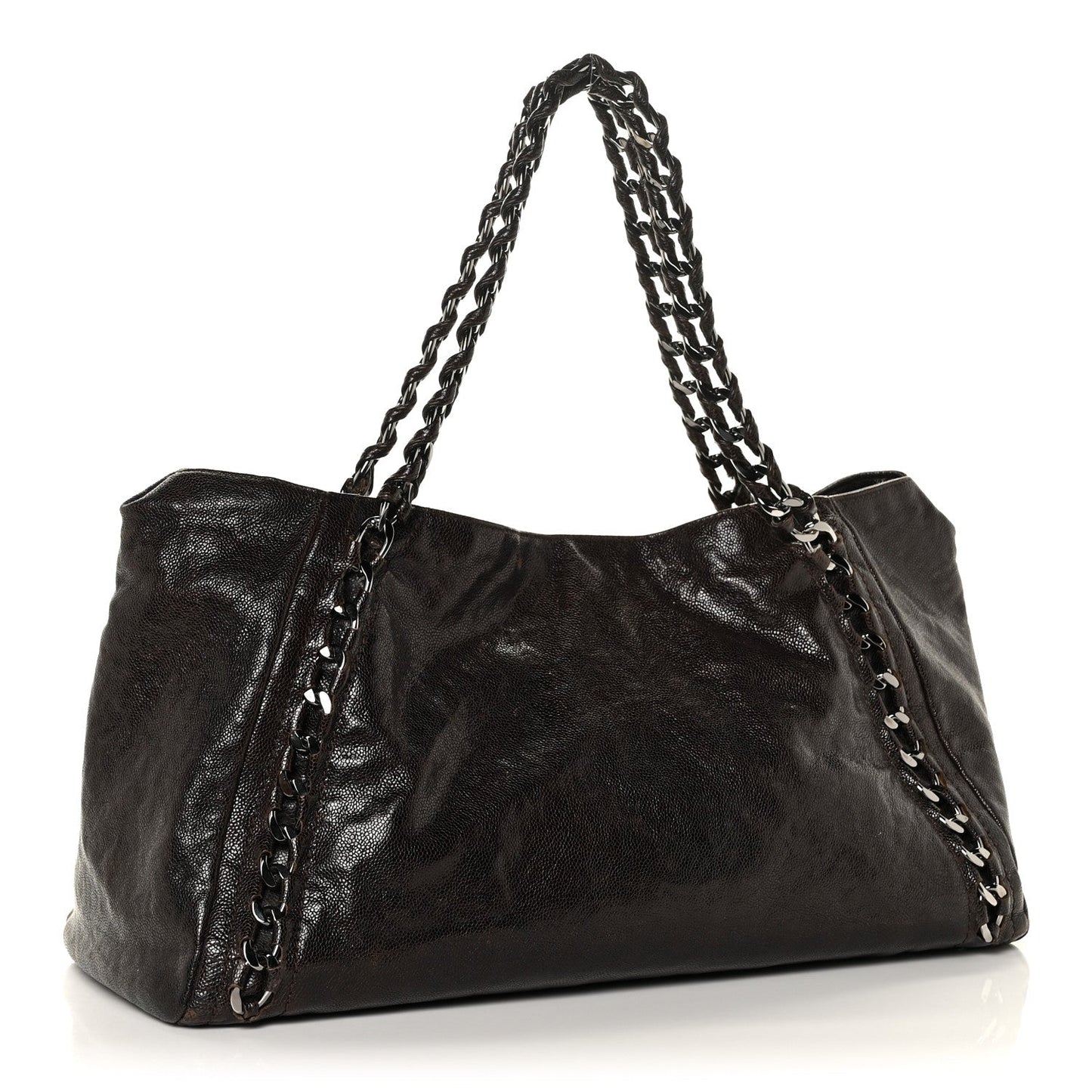 Glazed Caviar East West Modern Chain Tote Brown