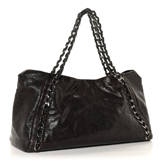 Glazed Caviar East West Modern Chain Tote Brown