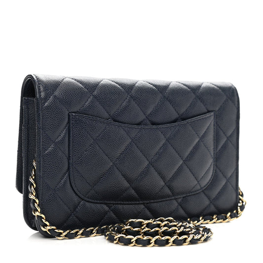 Chanel Caviar Quilted Wallet On Chain WOC Navy Blue