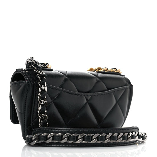 Chanel Goatskin Quilted Chanel 19 Glasses Case With Chain Black