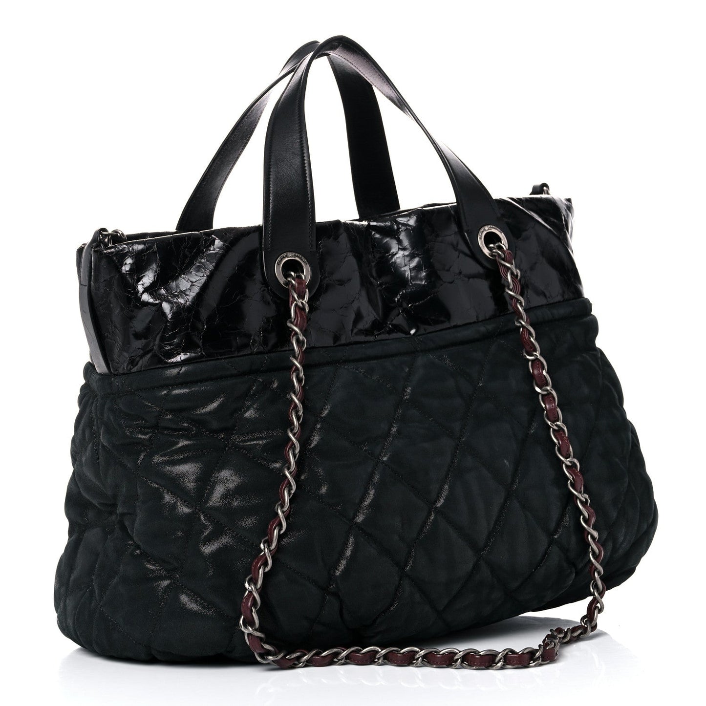 Iridescent Calfskin Quilted Large In The Mix Tote Black