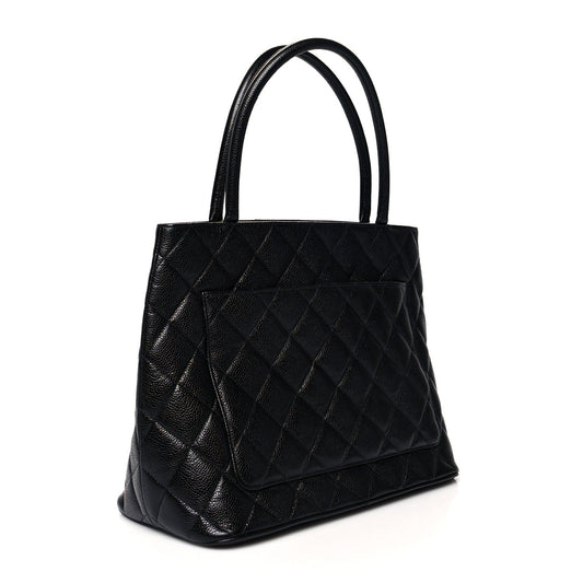 Caviar Quilted Medallion Tote Black