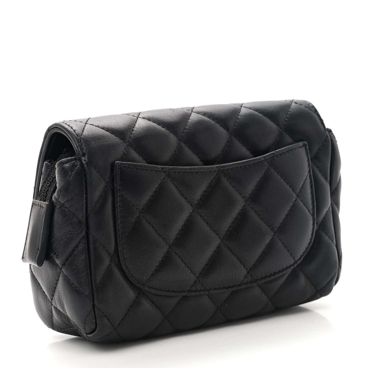 Lambskin Quilted Flap Cosmetic Case Black