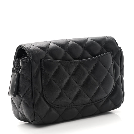 Lambskin Quilted Flap Cosmetic Case Black