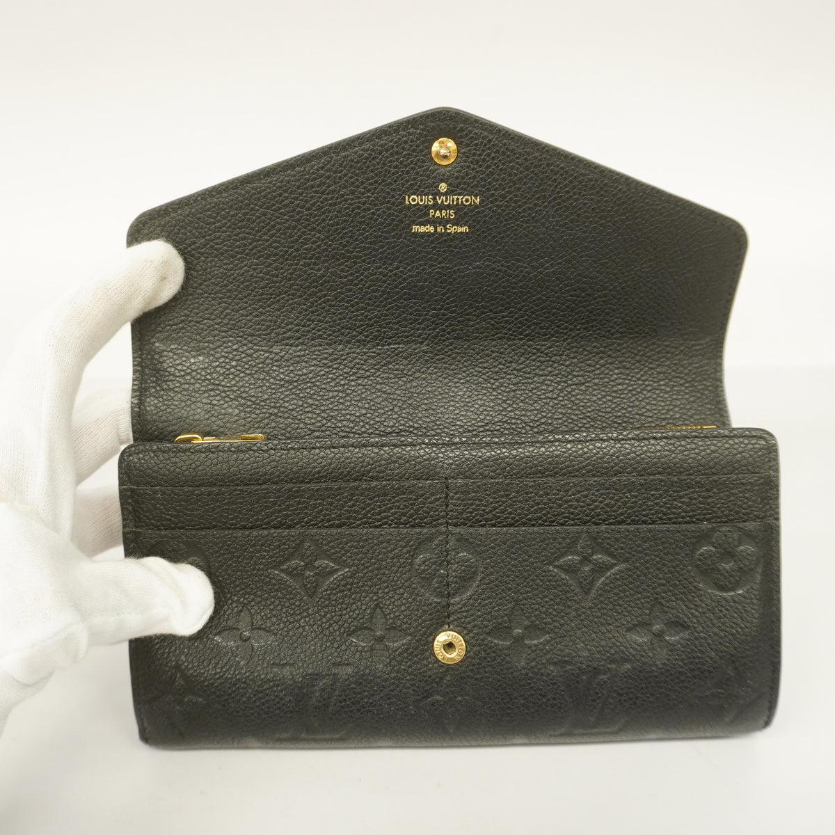 Louis Vuitton Bifold Long Wallet Monogram Implant Portefeuille Sarah Noir