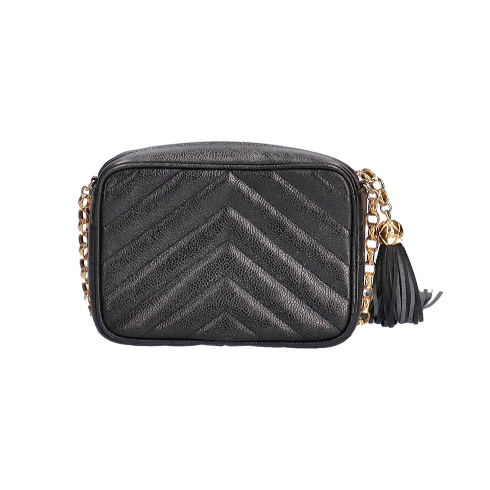 Chanel Tassel Chain Shoulder Bag Matte Caviar