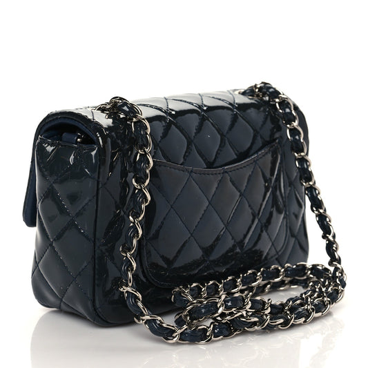 Chanel Patent Calfskin Quilted Mini Rectangular Flap Navy Blue